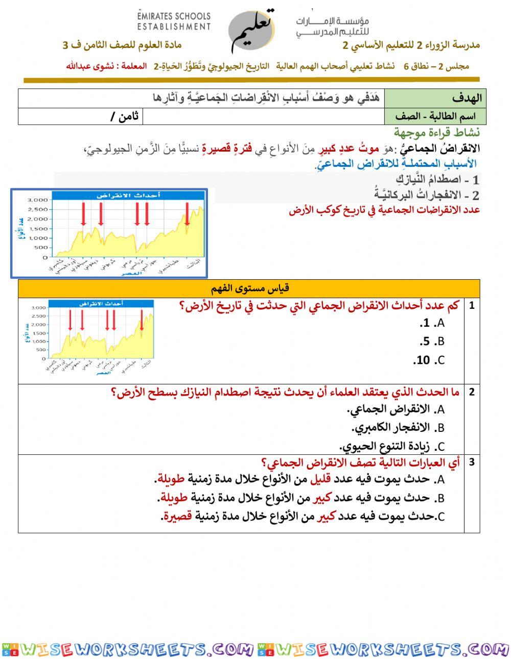 نشاط تعليمي - لأصحاب الهمم العالية - التاريخ الجيولوجي وتطور الحياة جزء 2