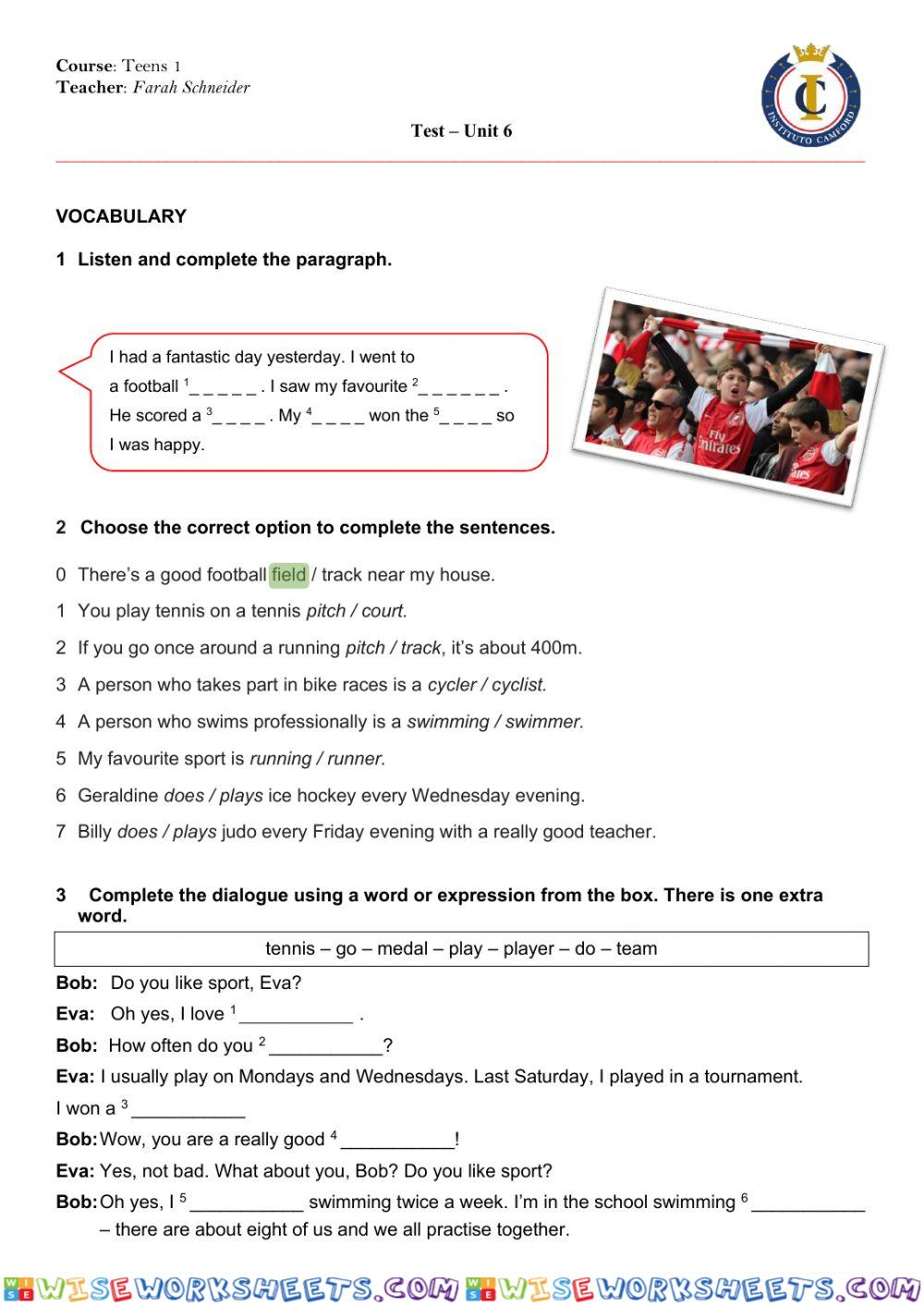Wider World - Unit 6 Test