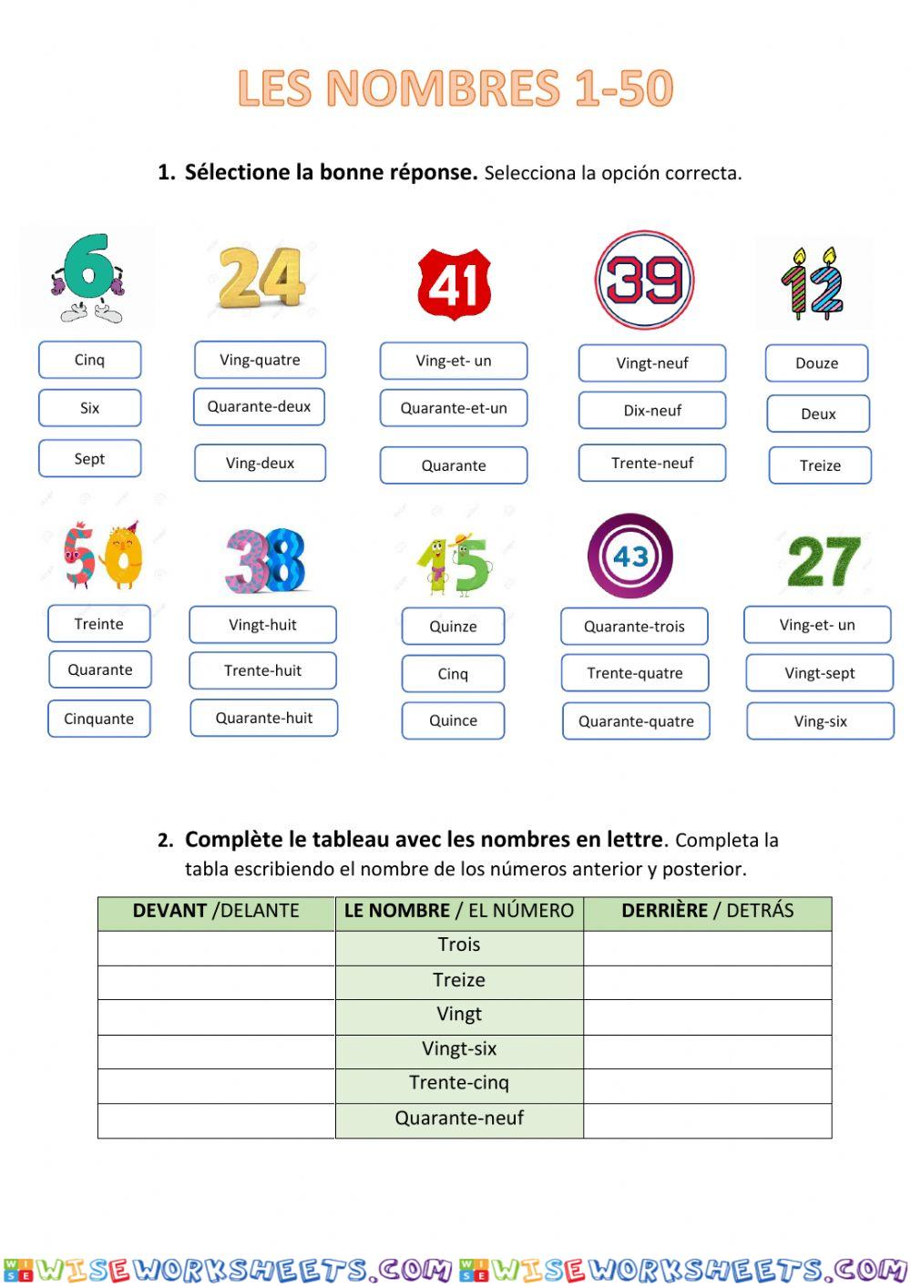 Les nombres 1-50