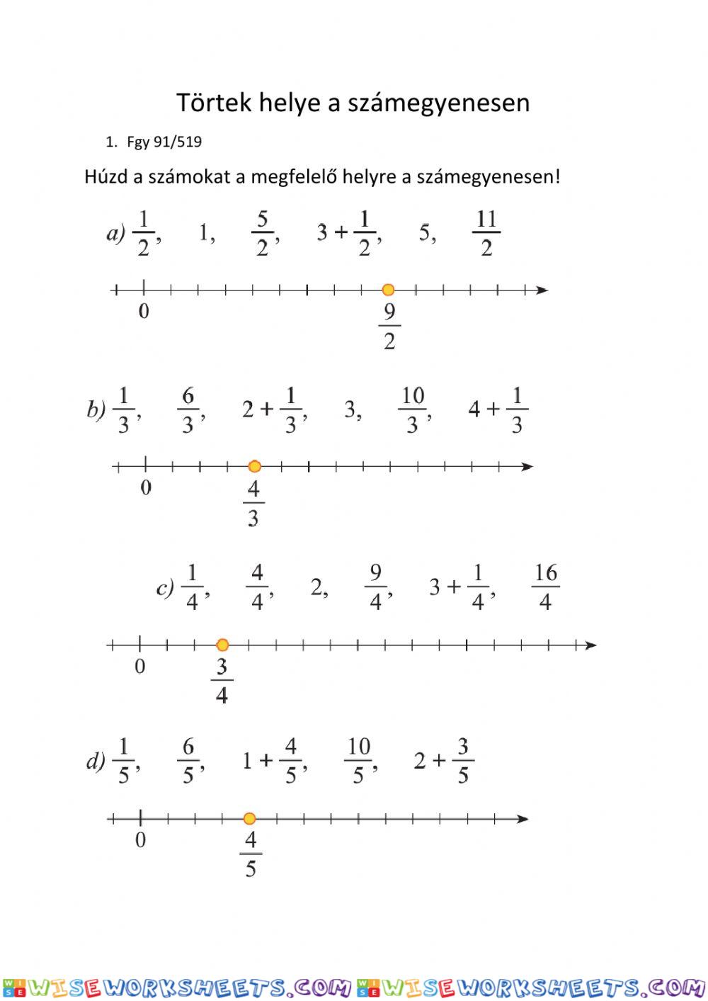 Törtek helye a számegyenesen