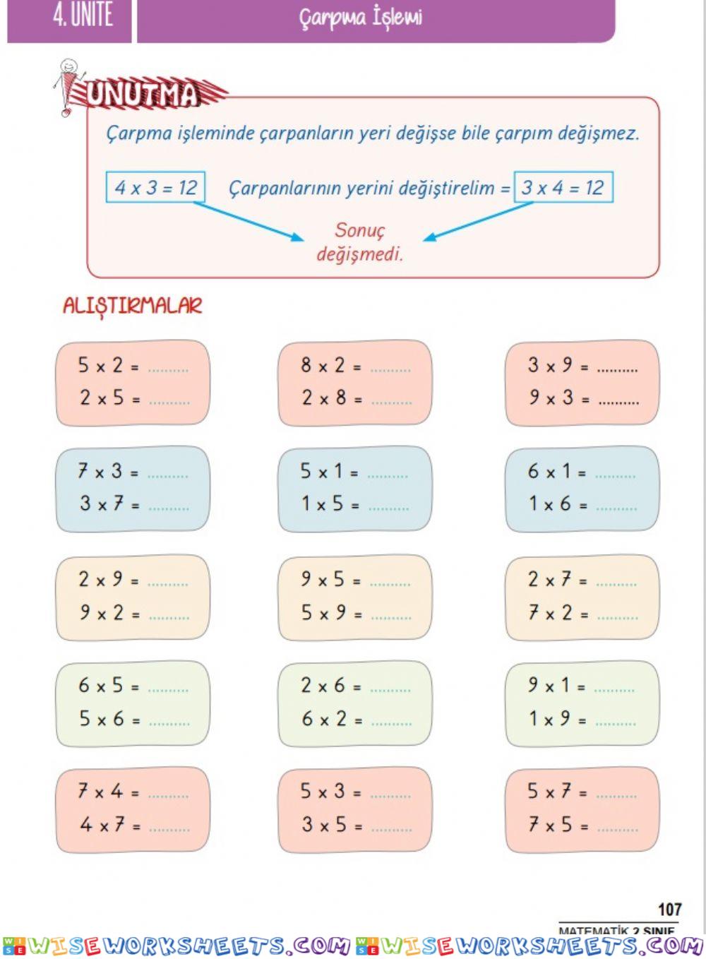 Matematik-Çarpanların yerini değiştirme