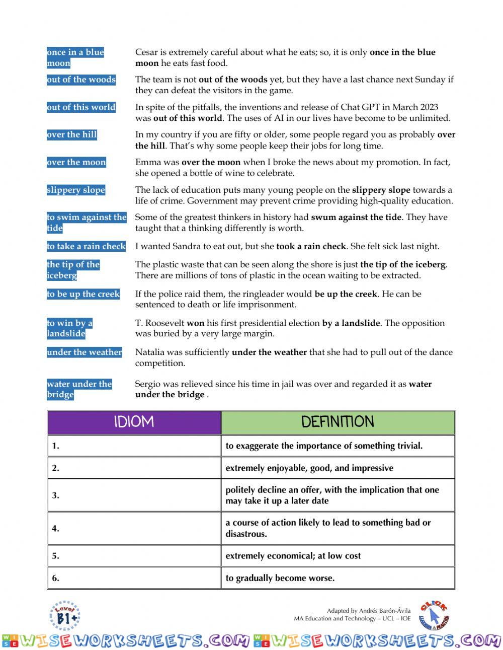 Idioms Ex.: Geography