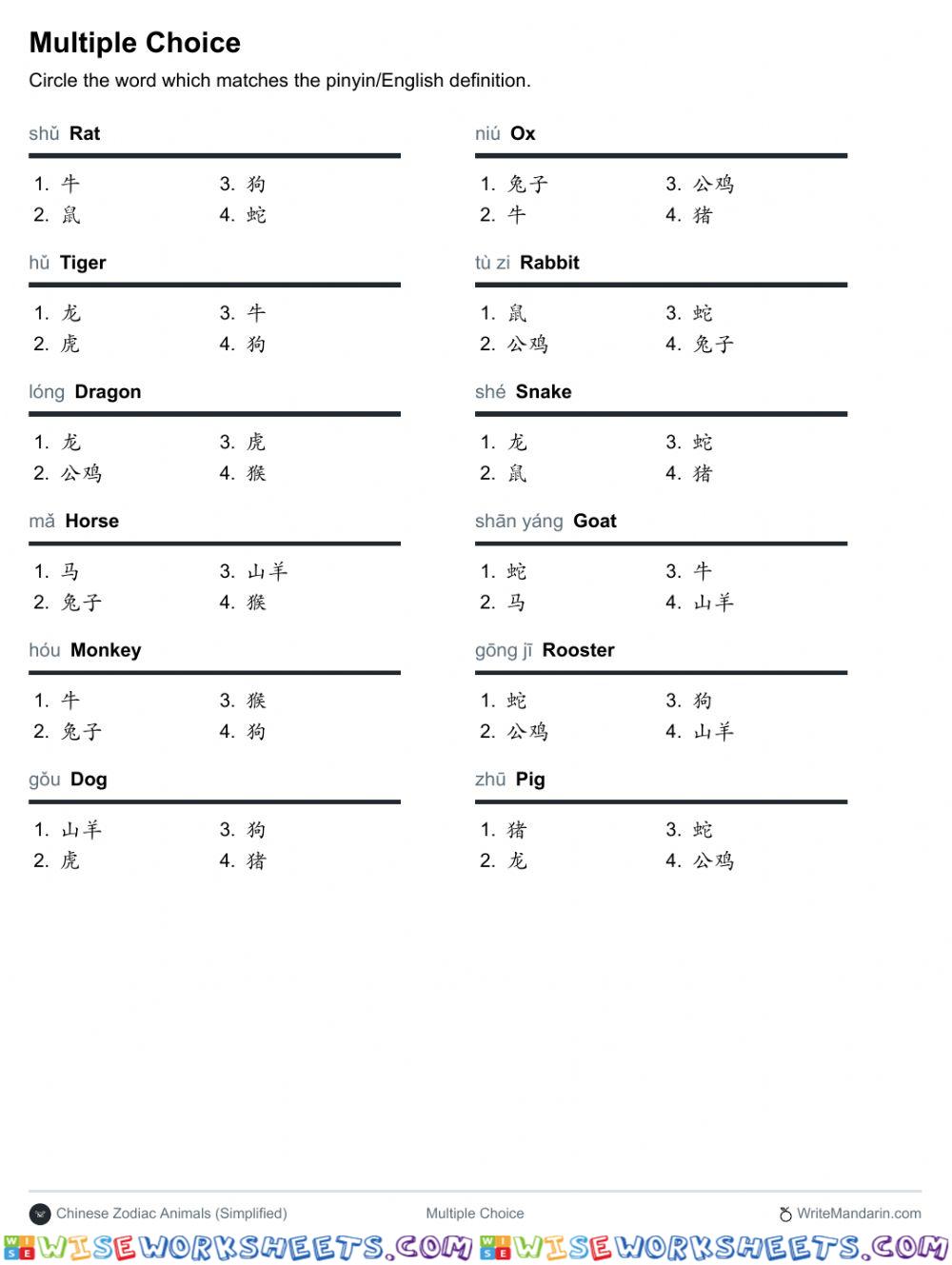 Chinese zodiac (multiple choice)