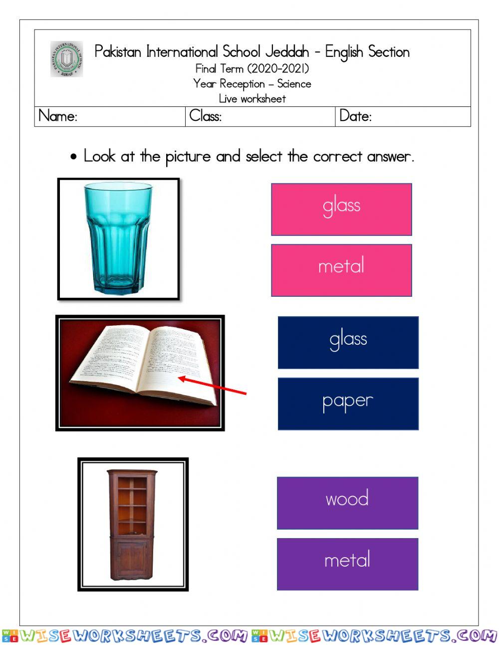 Science day 1 live worksheet material