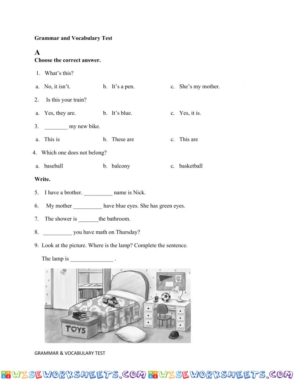 Grammar and Vocabulary Test 1