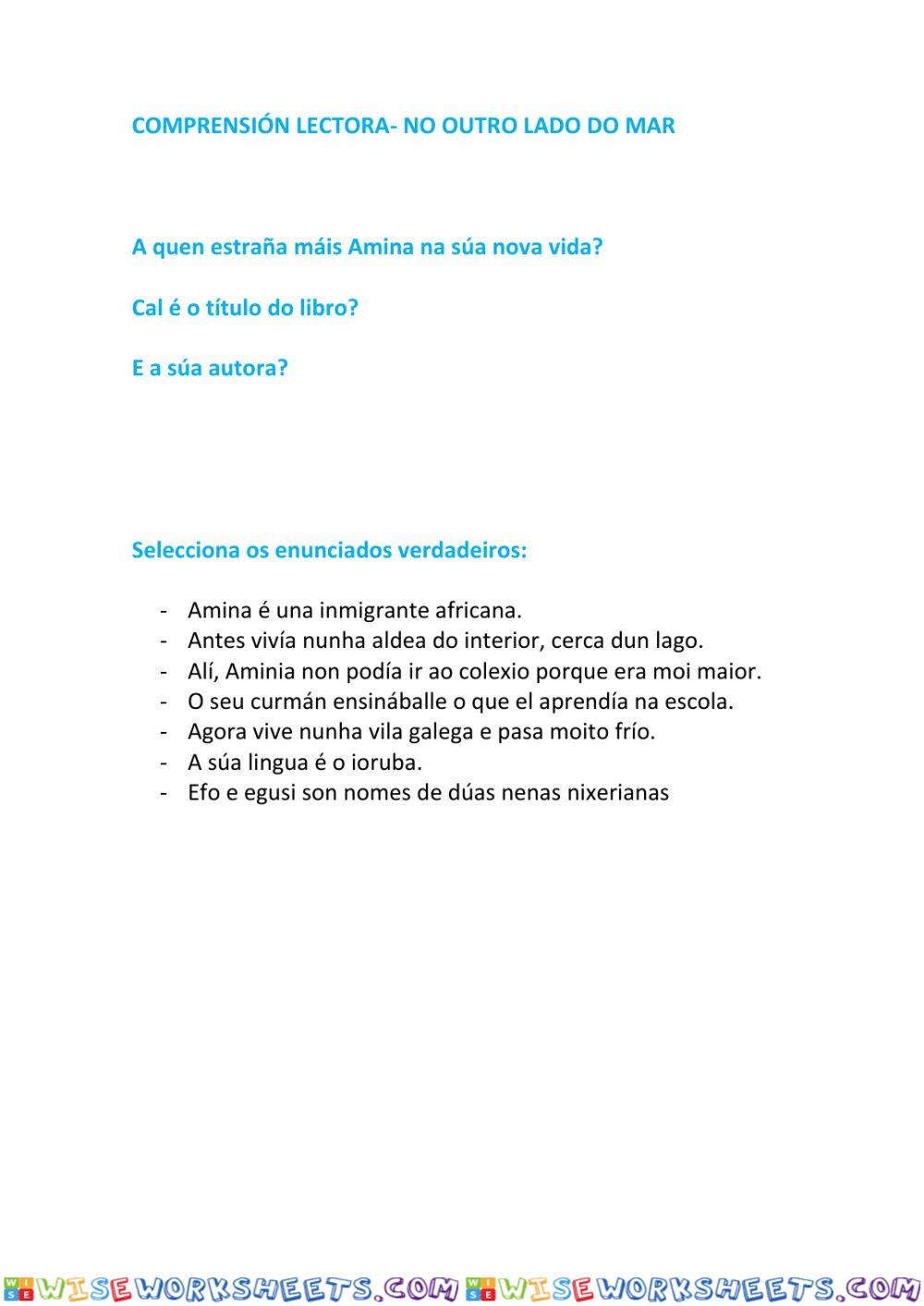 Comprensión Lectora - No outro lado do mar-