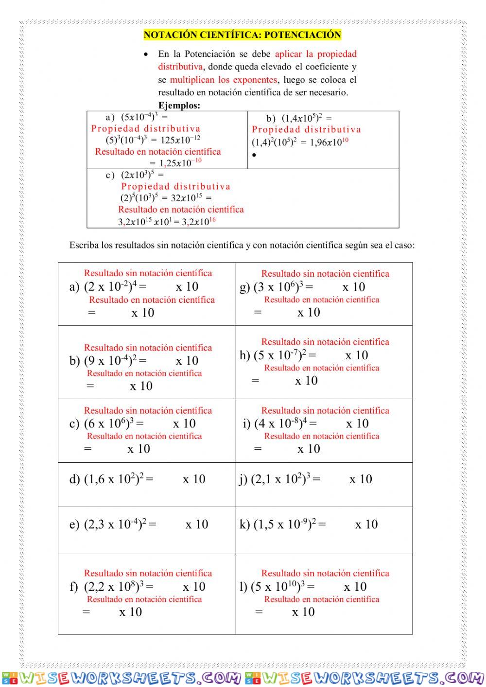 Notación científica: Potenciación