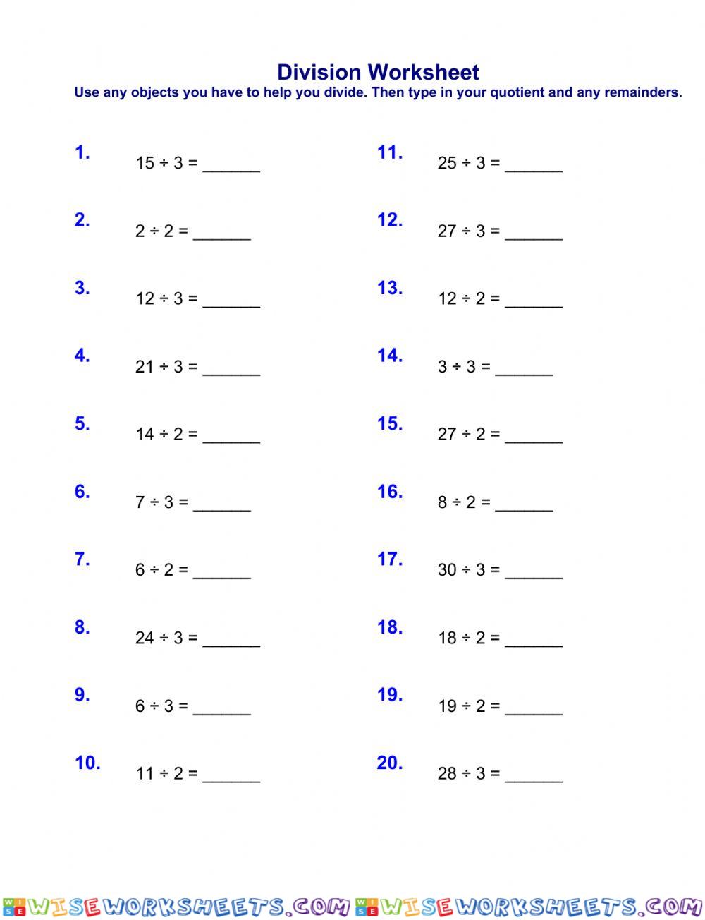 Division by 2 and 3 with and without remainders