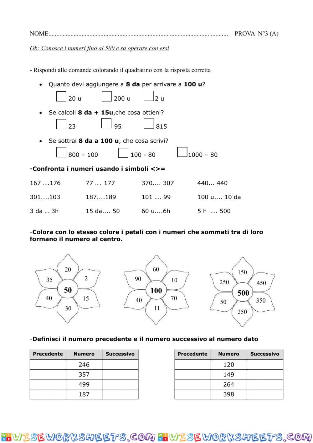 Operare con i numeri fino al 500