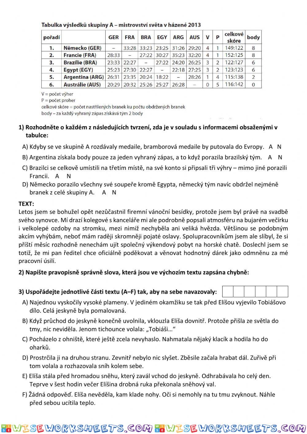 Práce s textem - tabulka