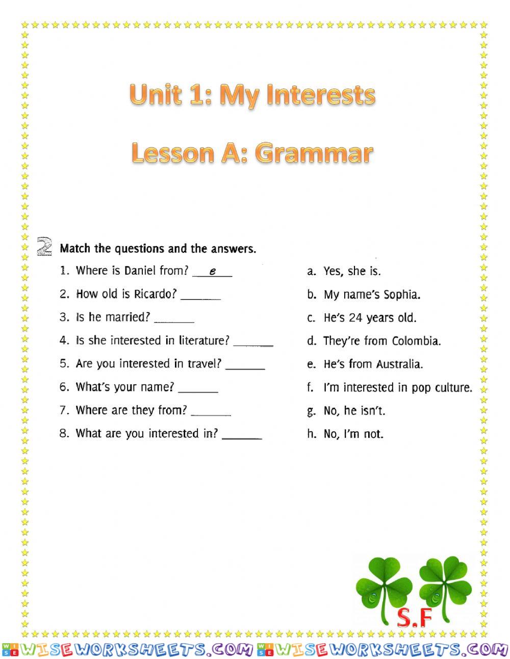 Unit1 - My interest - Grammar - Exercise 2