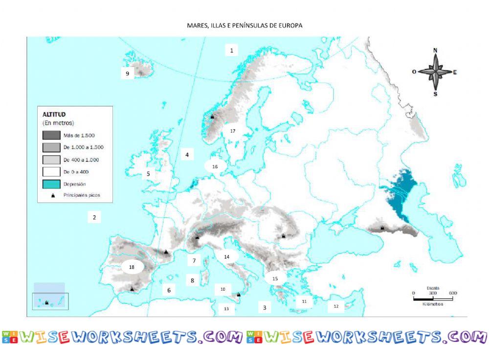 Mares, illas e penínsulas de Europa