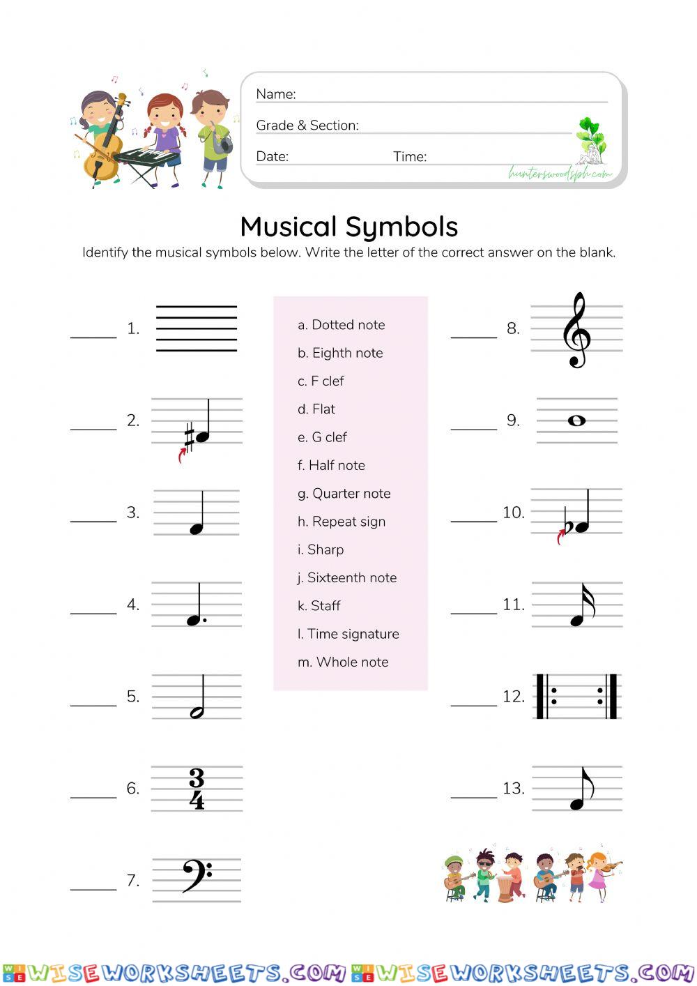 Musical Symbols - HunterWoodsPH.com Worksheet