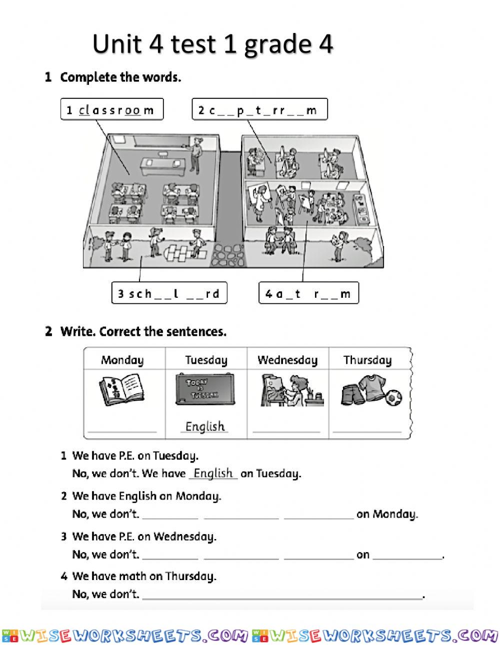 Unit 4 test 2 grade 4 Miss Thu