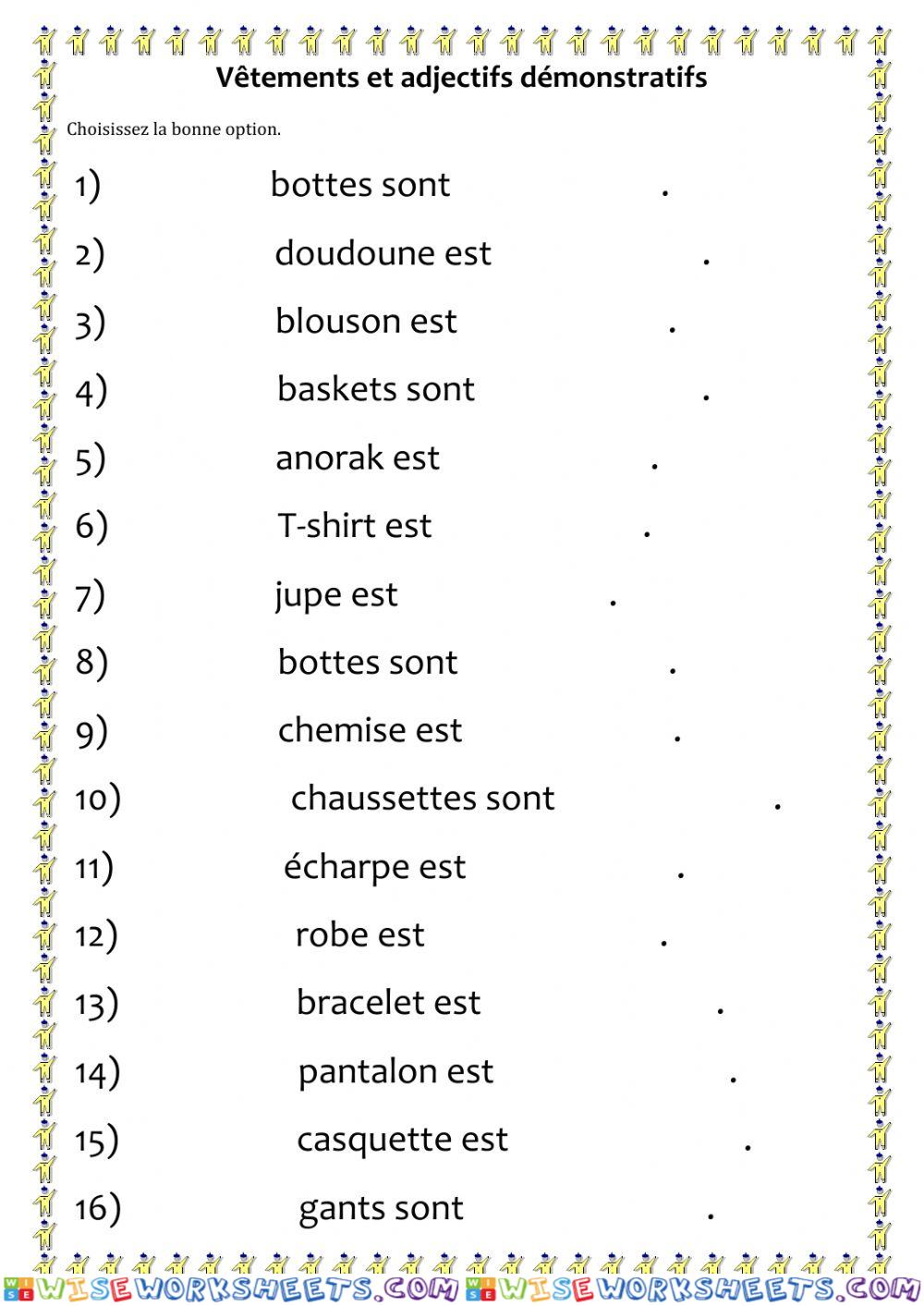 Vetements et adjectifs demonstratifs