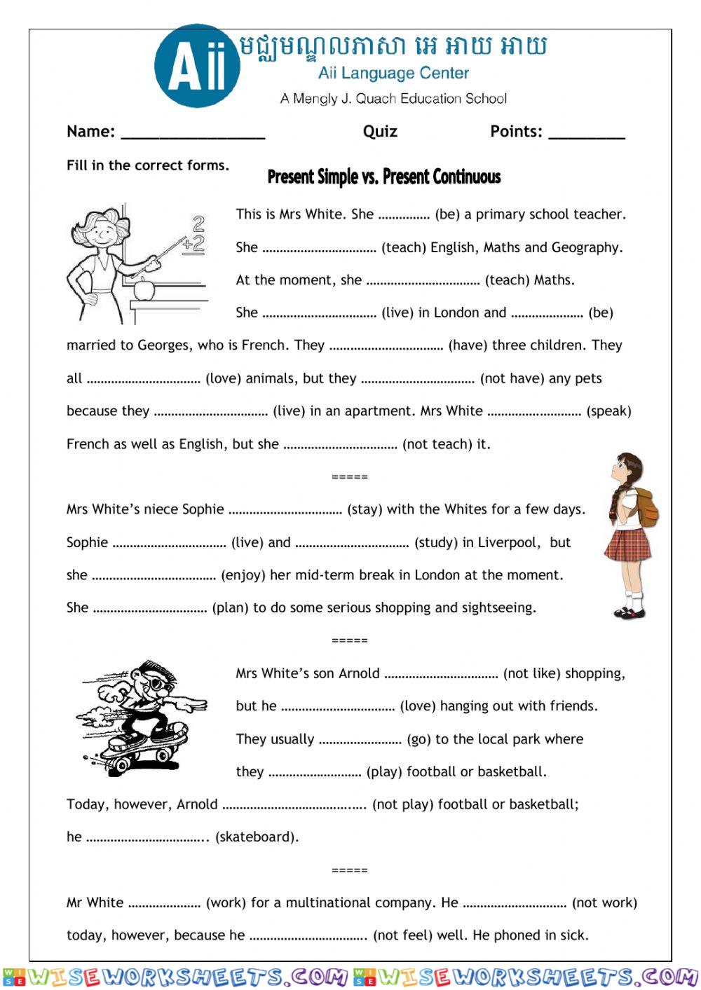 Present Simple Vs Present Continuous Tense Quiz