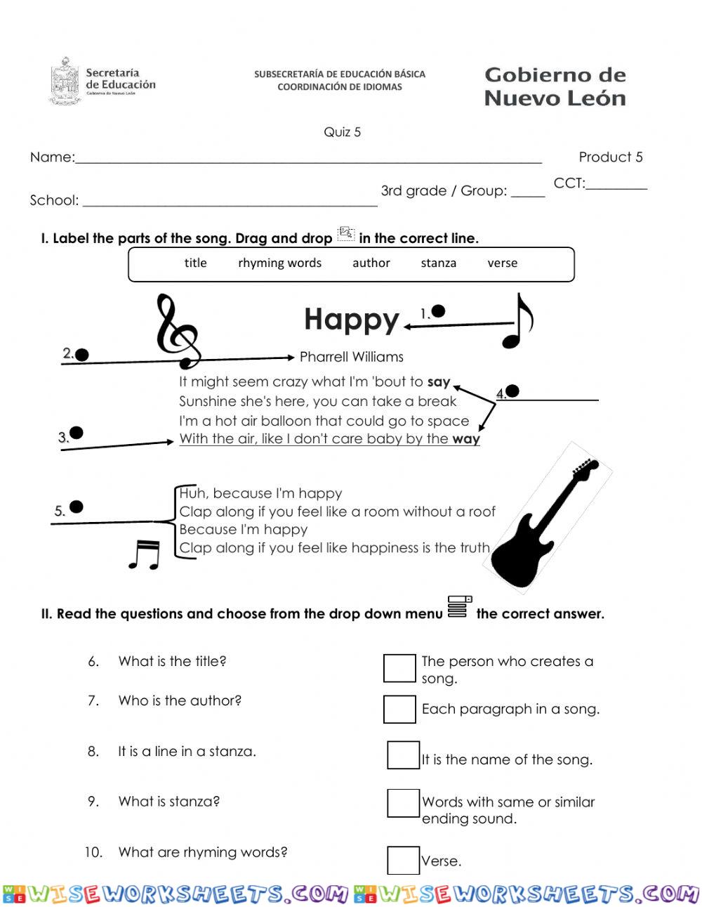 Product 5 Quiz 3rd grade