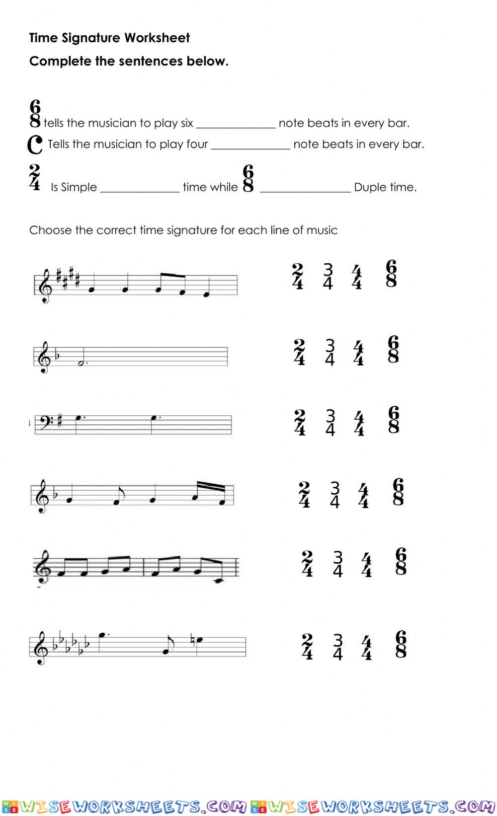 Time Signature Worksheet