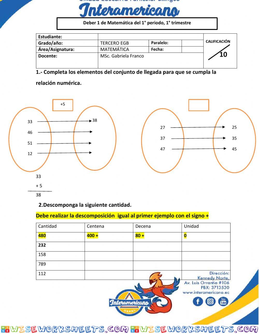 Decenas, relaciòn de correspondencia