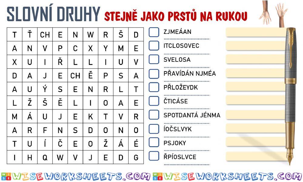 Osmisměrka - slovní druhy