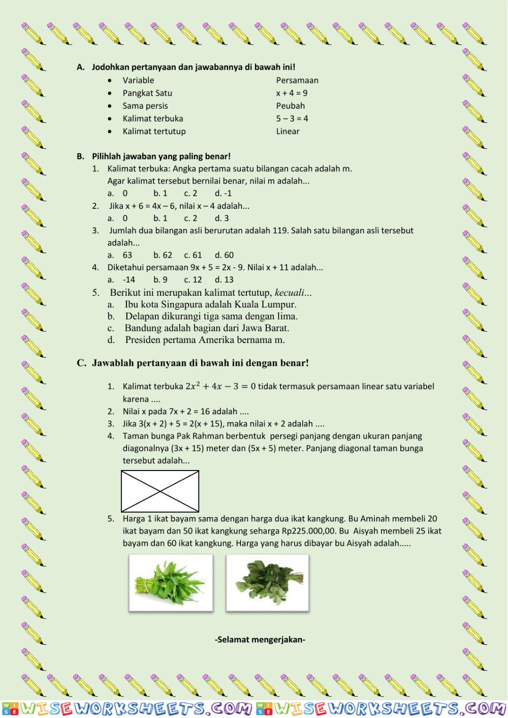 Persamaan linear satu variabel