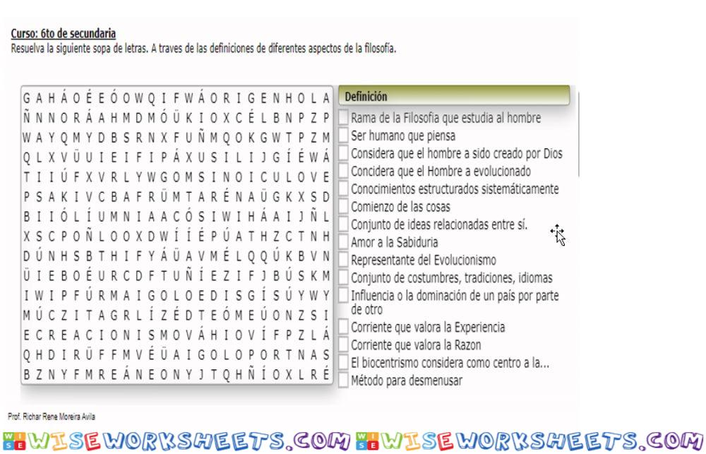 CUANTO SABES DE FILOSOFíA- SOPA DE LETRAS