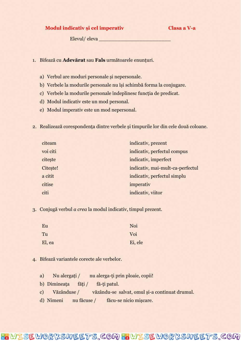 Modurile indicativ și cel imperativ