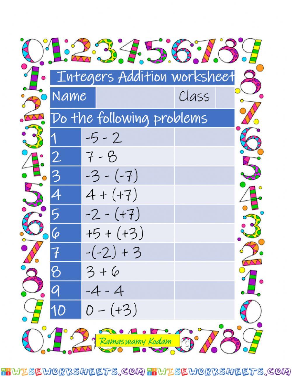 Integers Additions