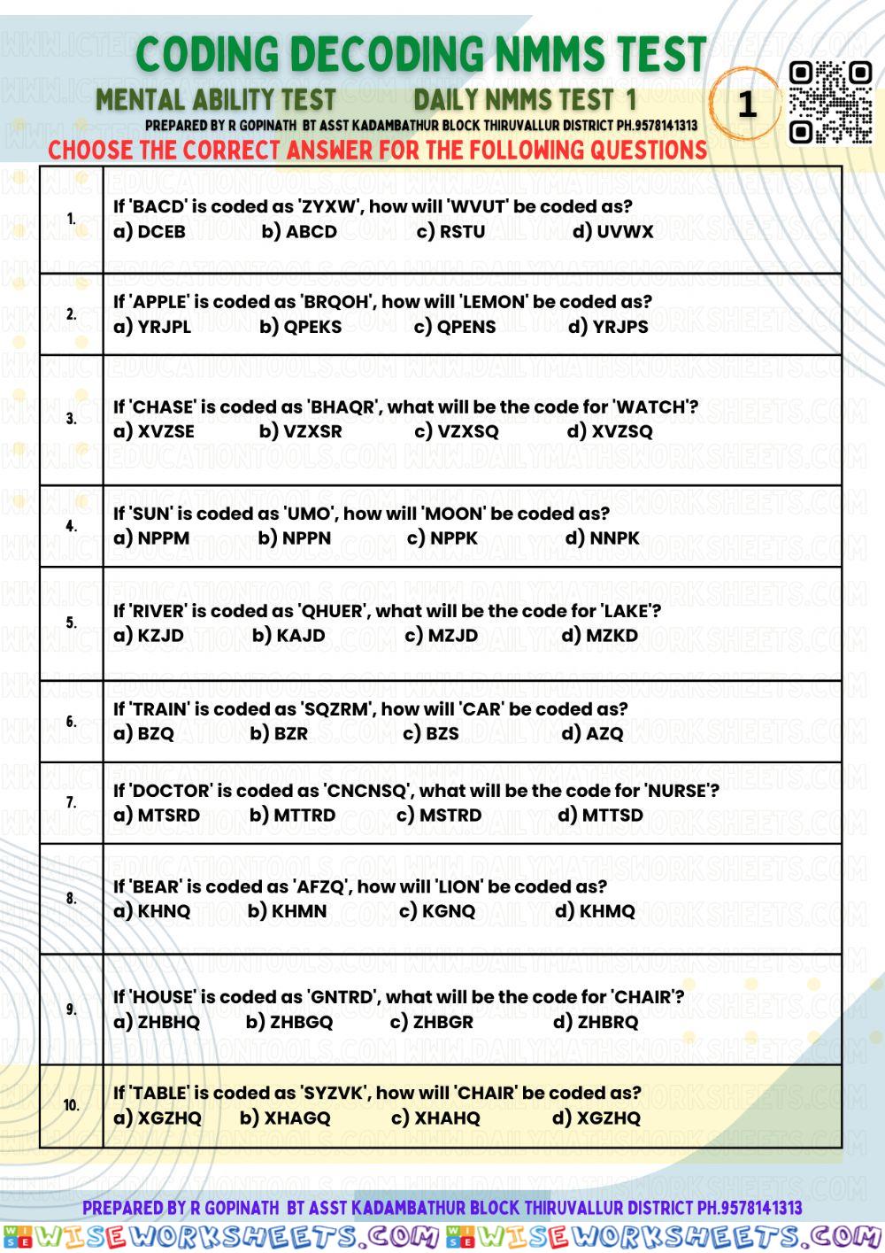 Nmms daily mat worksheet 1