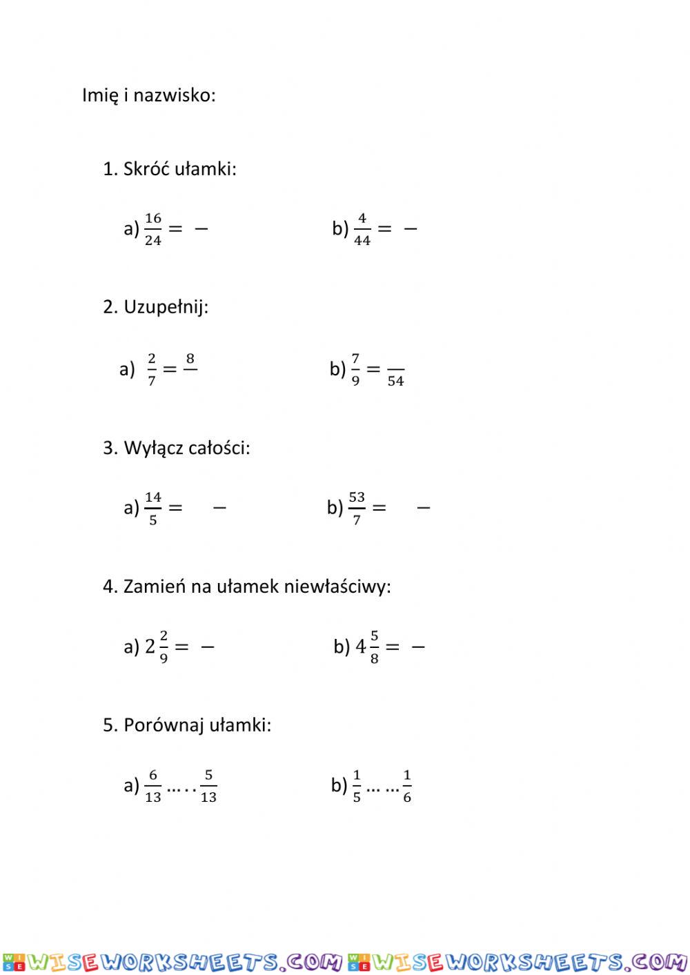 Ułamki zwykłe. Klasa 4.