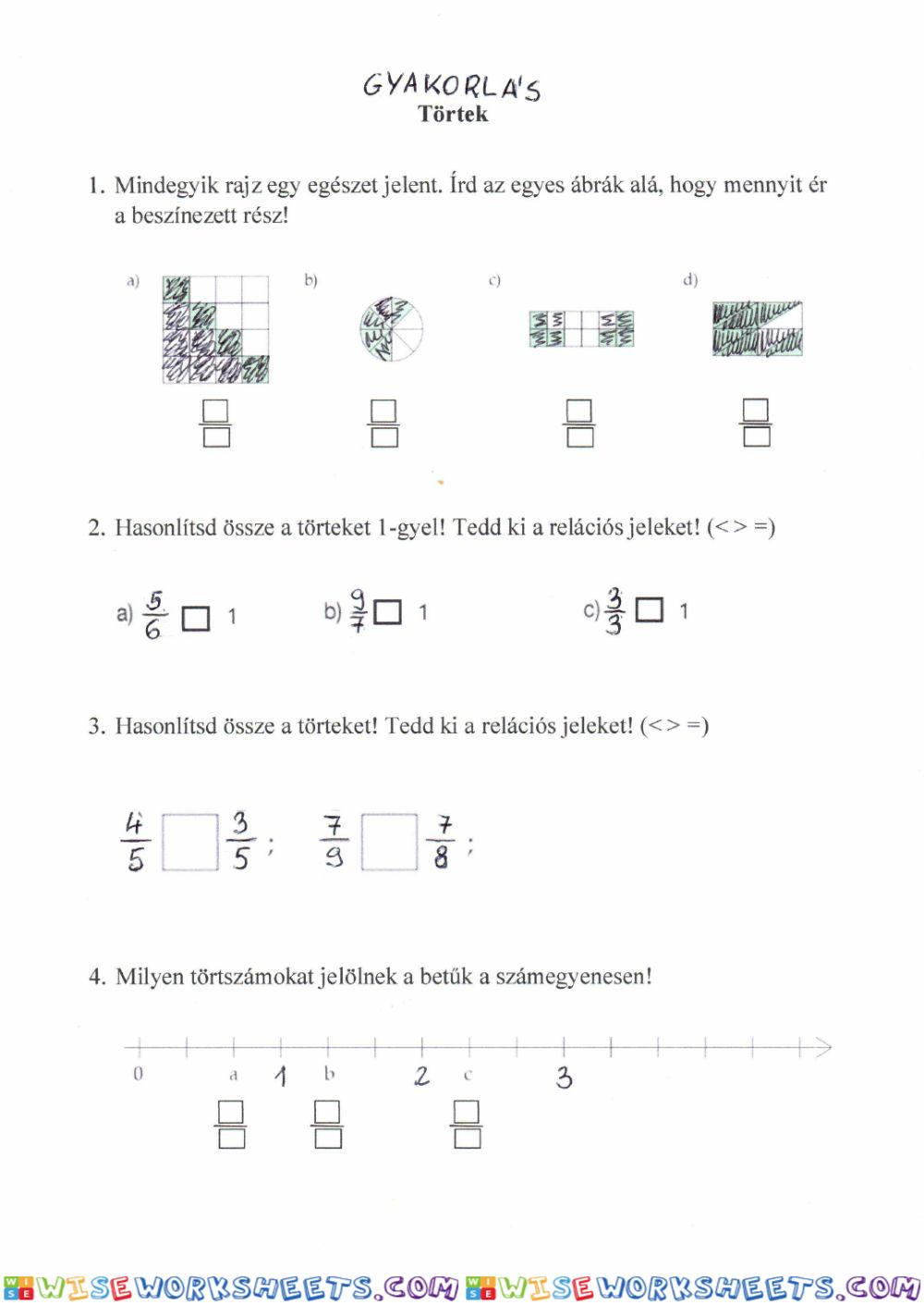 Törtek gyakorlólap