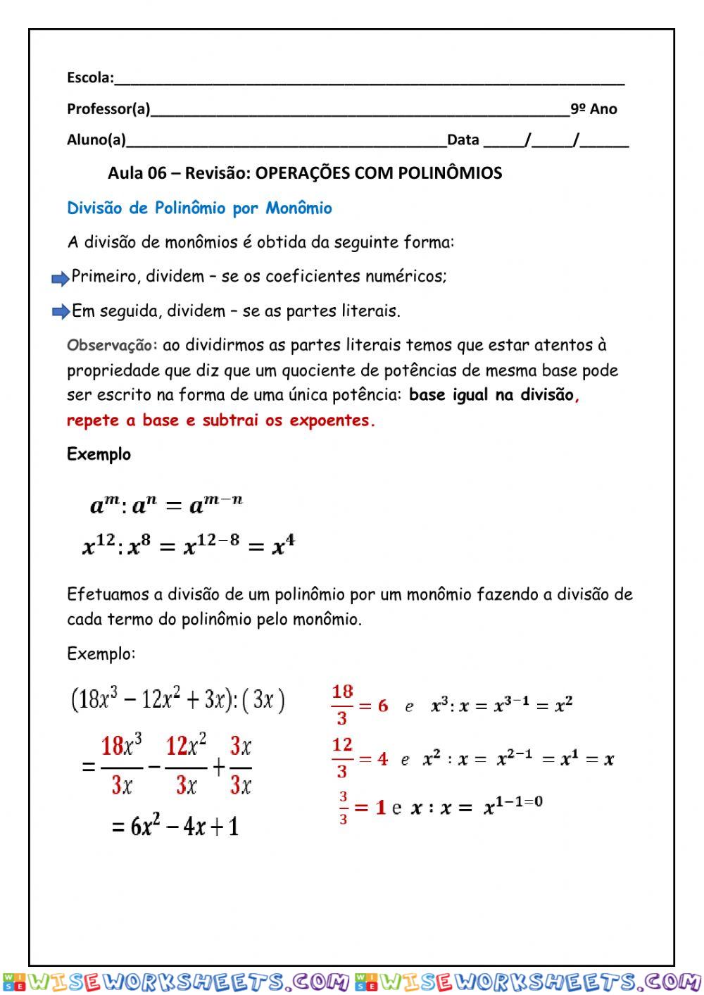 Operações com polinômios