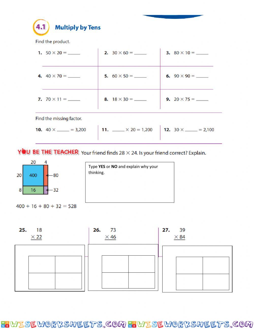 Multiplication by 10s and Box Method