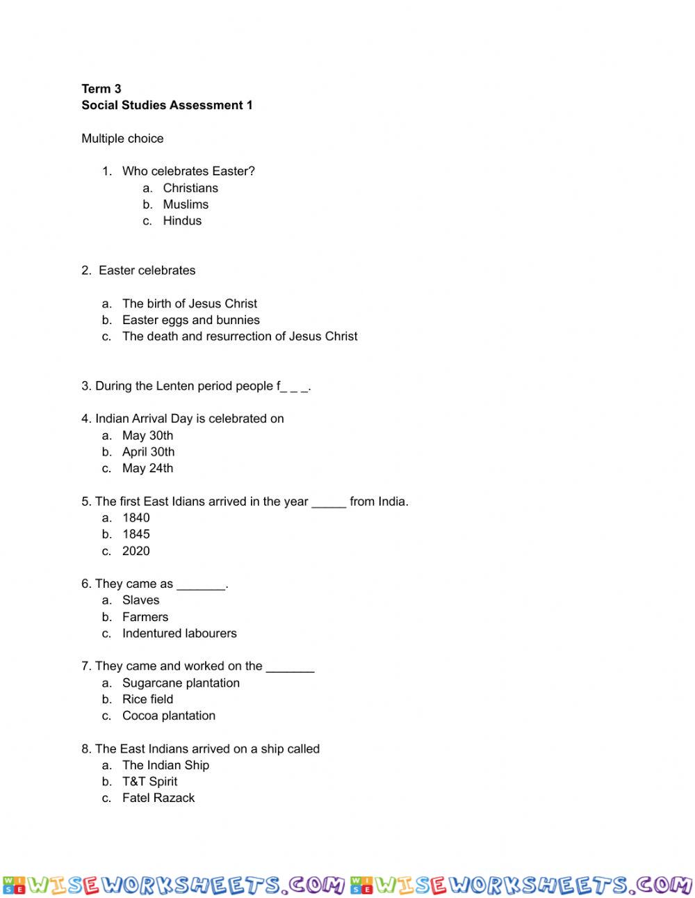 Social Studies Assessment