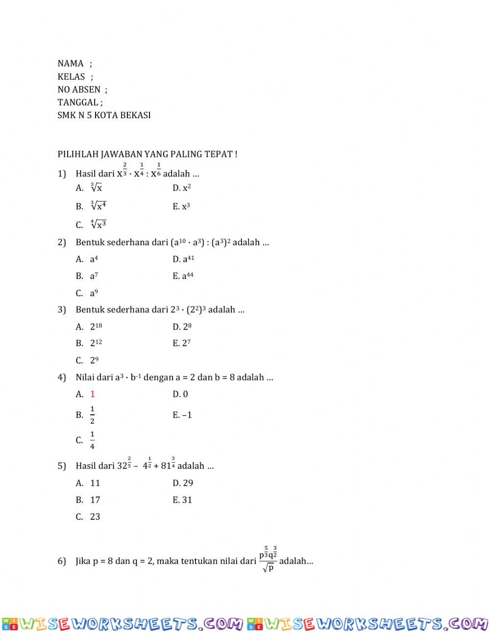 worksheet