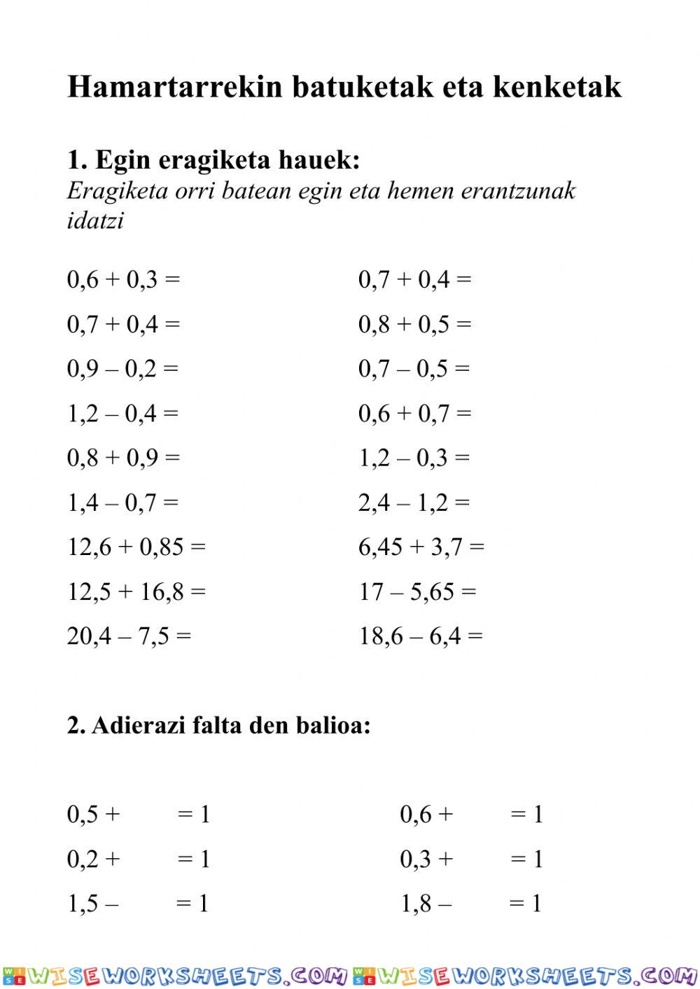 Zenbaki hamartarrekin ariketak