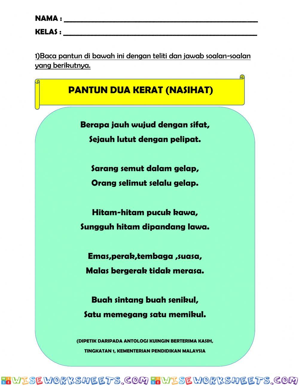 Tingkatan 1 (pantun dua kerat nasihat)