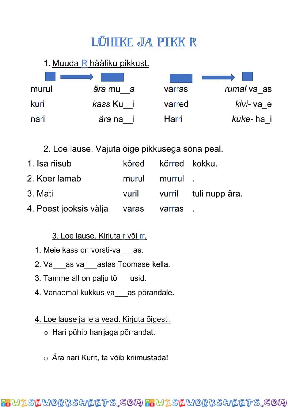 Suluta kaashäälik-lühike ja pikk R