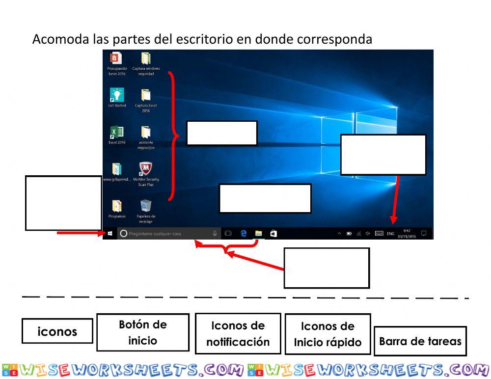 Partes del escritorio de una computadora