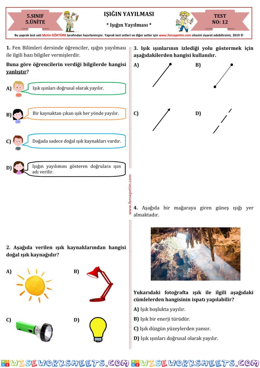 Işiğin yayilmaasi test 1