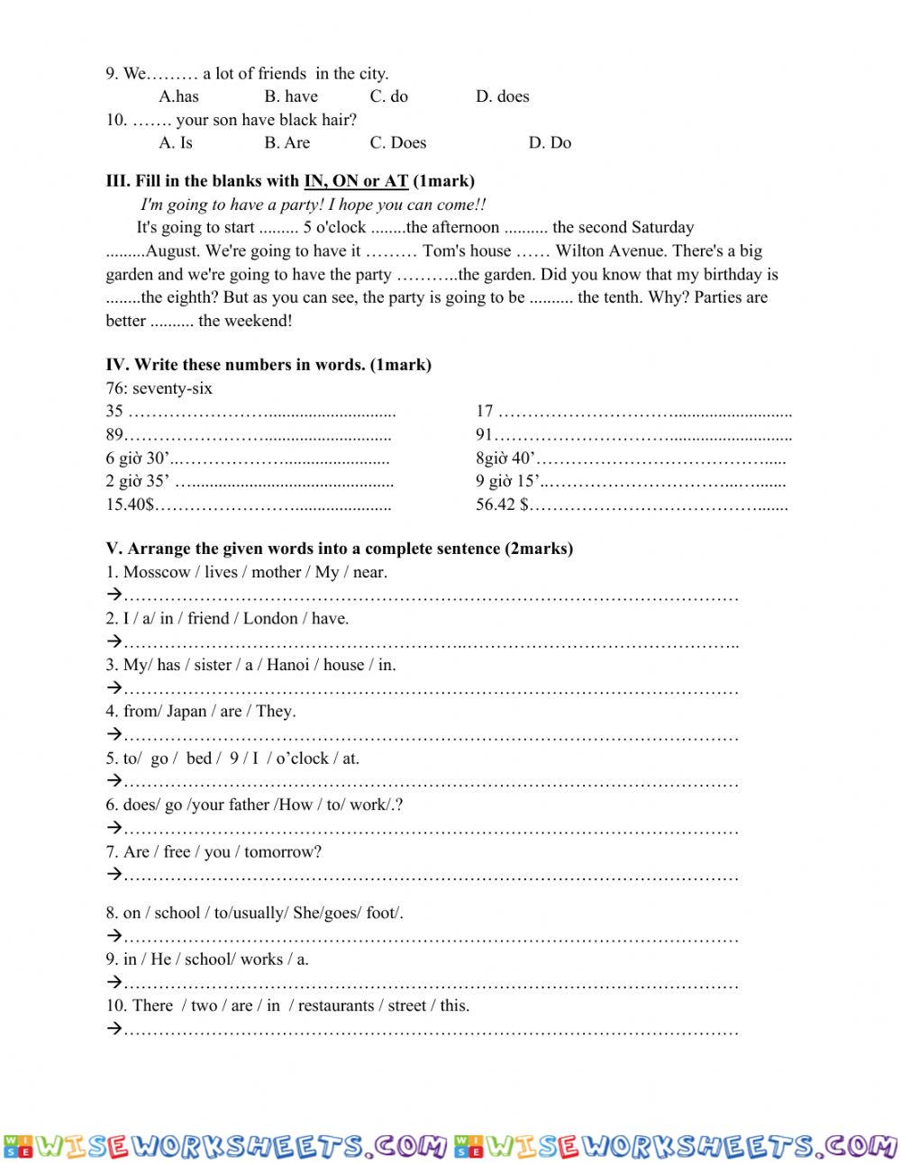 worksheet