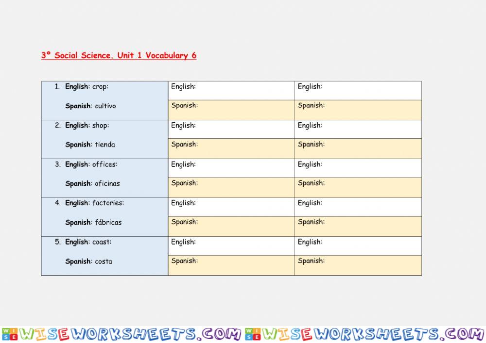 3º. Unit 1. Social Science Vocabulary 6