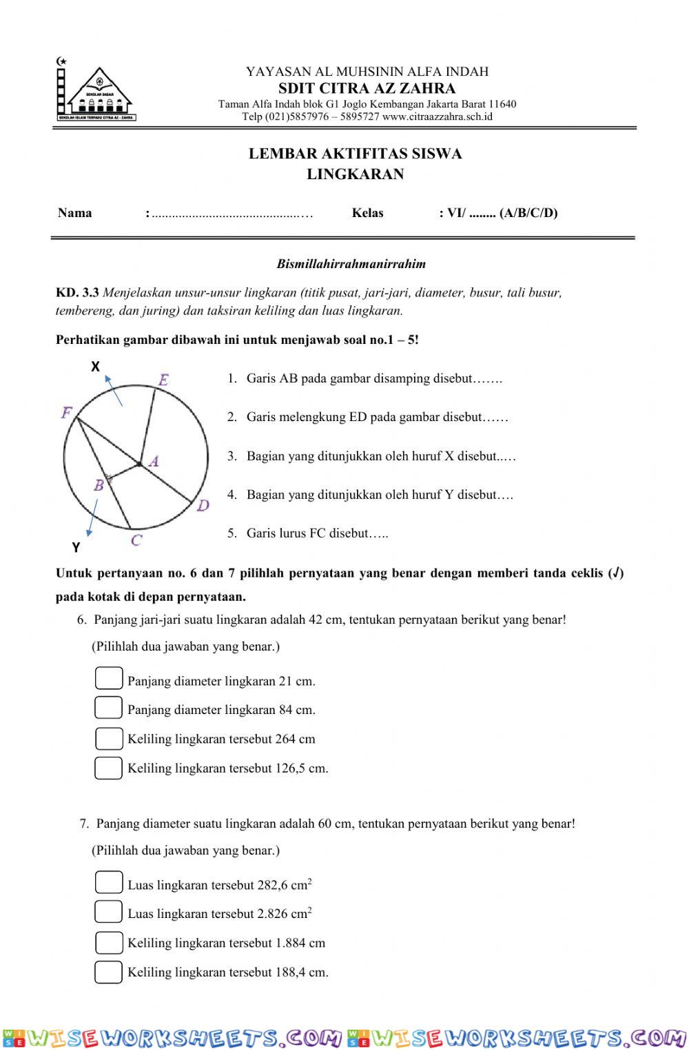 LAS Matematika Lingkaran