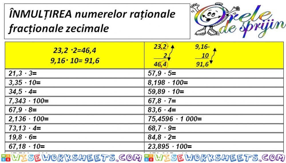 Înmulțirea și împărțirea numerelor fracționale zecimale cu numere naturale (inclusiv 10, 100 și 1000)