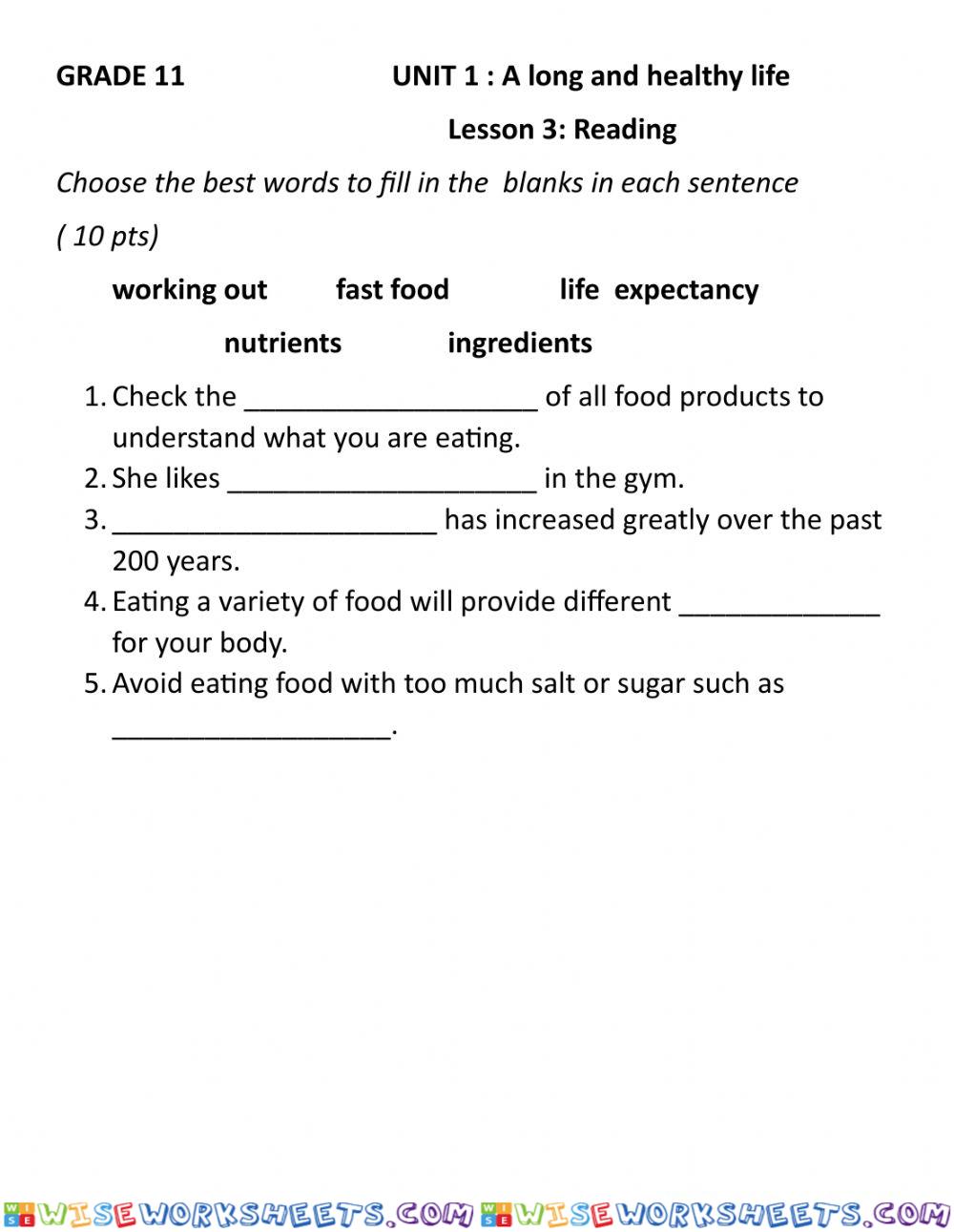 Grade 11 unit 1 exercise reading