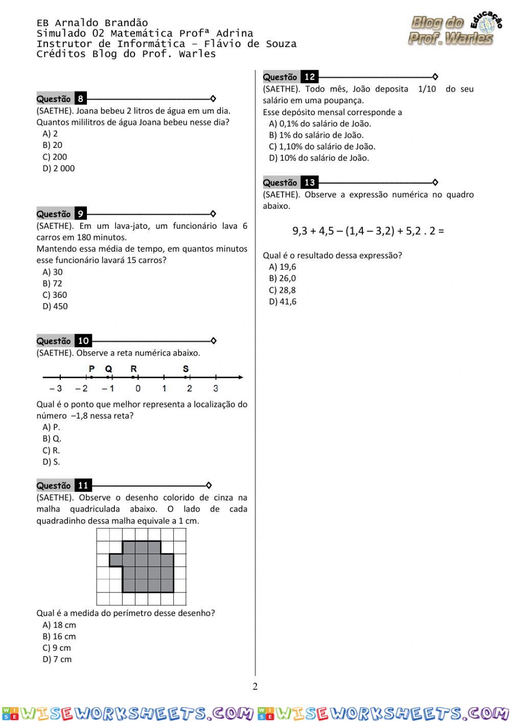 Simulado de Matemática 02