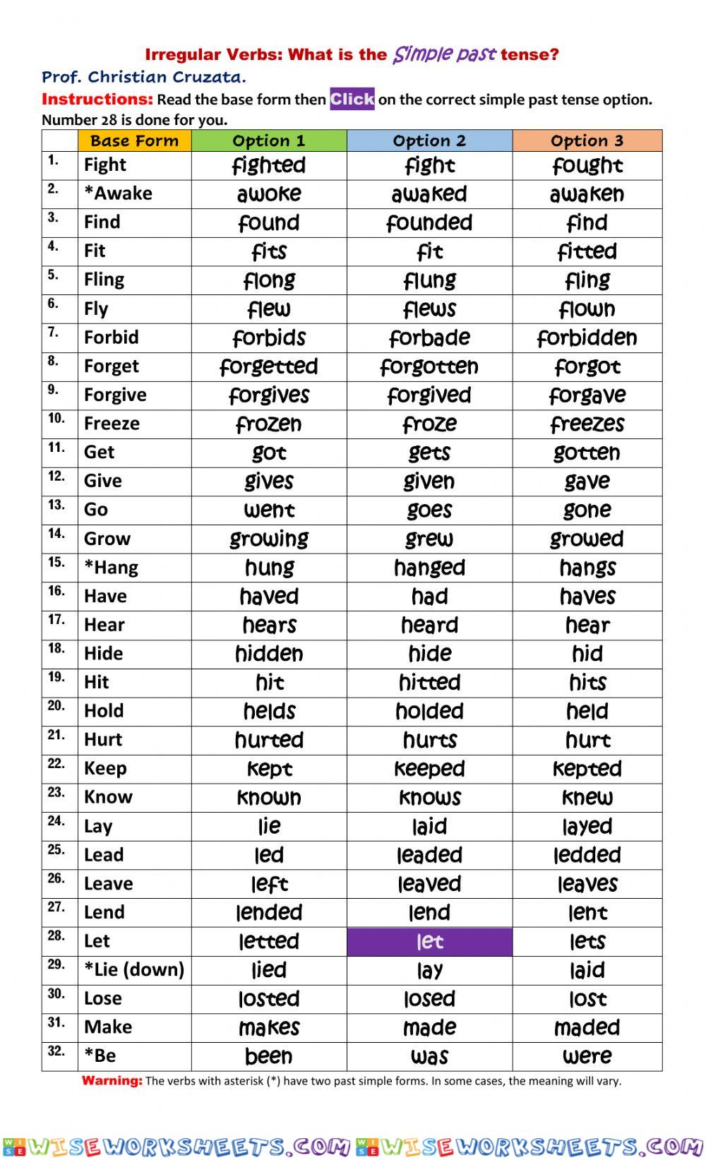 Irregular Verbs Simple Past Match
