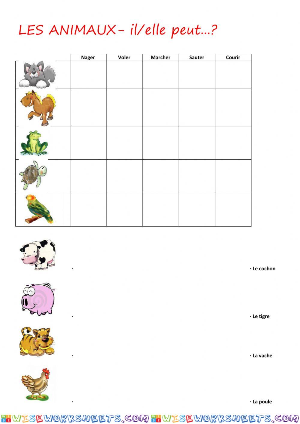 Les Animaux- Curso Liveworksheets