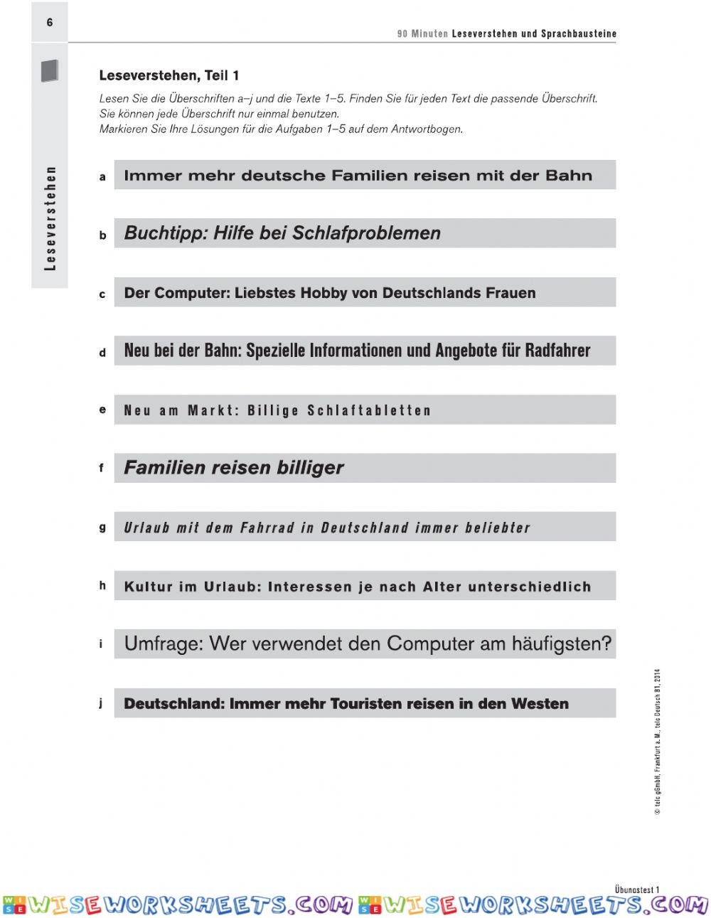 Lesen und Sprachbausteine B1 Telc