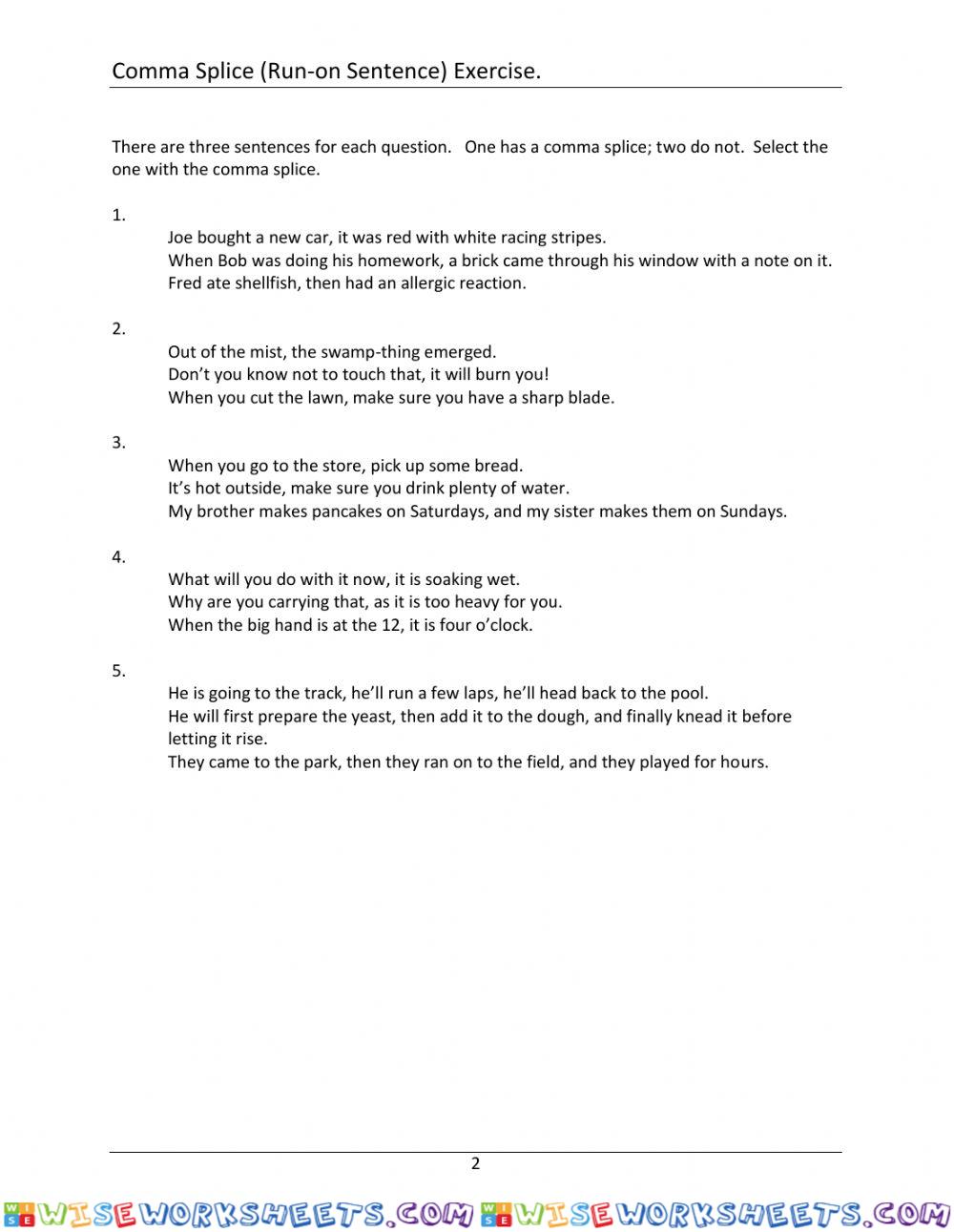 Comma Splice Exercise